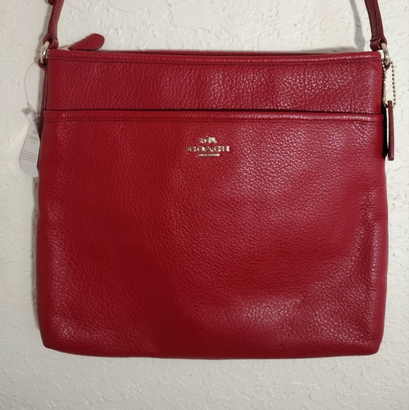 Coach Red Signature Pebbled Leather File Bag NWT - Picture 3 of 13